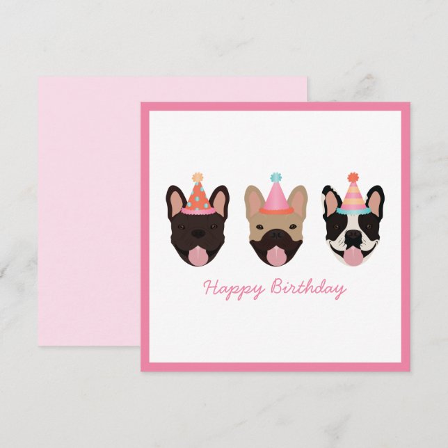 Happy Birthday French Bulldog Party Hats Pink (Front/Back)