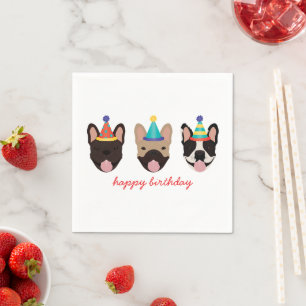 Happy Birthday French Bulldog Party Hats Red Napkin