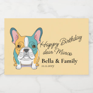 Happy Birthday French Bulldog Sparkling Wine Label