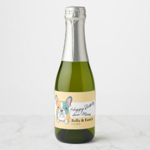 Happy Birthday French Bulldog  Sparkling Wine Label