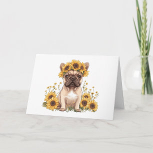 Happy Birthday French Bulldog Sunflowers Card