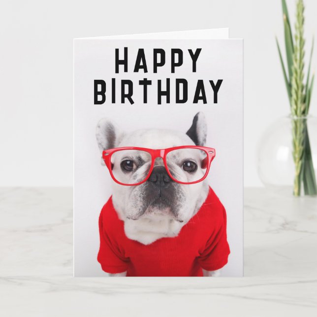 Happy Birthday | French Bulldog with Glasses Card (Front)
