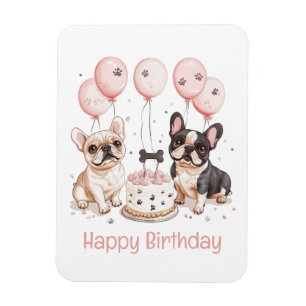 Happy Birthday French Bulldogs Birthday Cake Pink Magnet