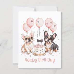 Happy Birthday French Bulldogs Birthday Cake Pink Postcard