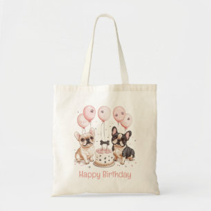 Happy Birthday French Bulldogs Birthday Cake Pink Tote Bag
