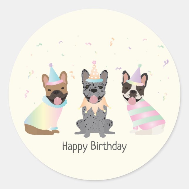 Happy Birthday French Bulldogs Classic Round Sticker (Front)