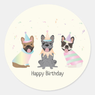 Happy Birthday French Bulldogs Classic Round Sticker