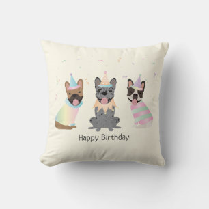 Happy Birthday French Bulldogs Cushion
