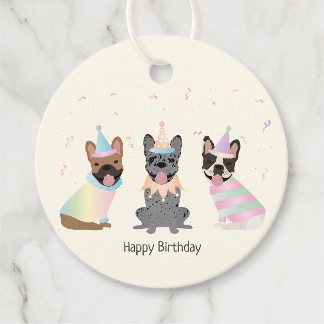 Happy Birthday French Bulldogs Favour Tags (Front)