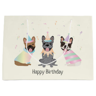 Happy Birthday French Bulldogs Large Gift Bag