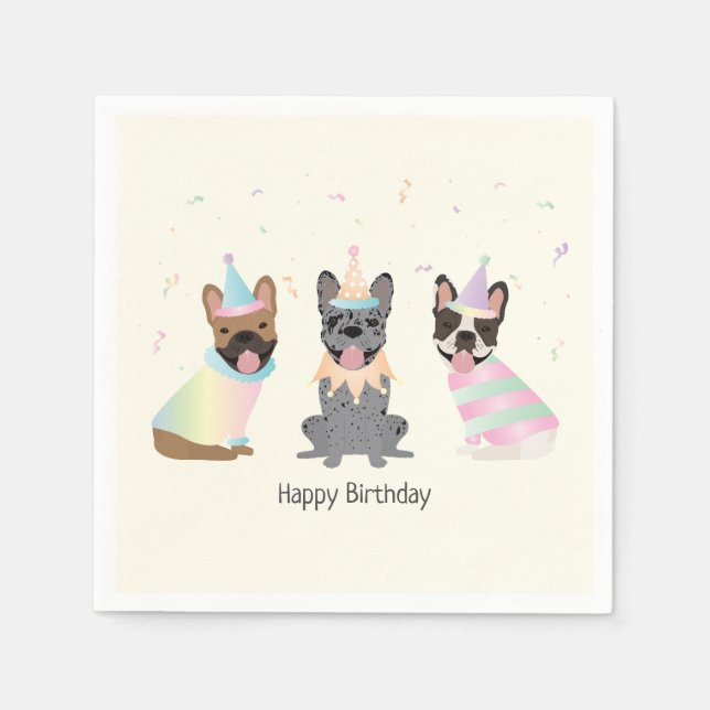 Happy Birthday French Bulldogs Napkin (Front)