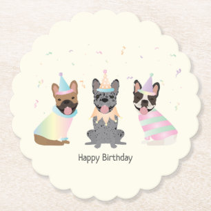 Happy Birthday French Bulldogs Paper Coaster