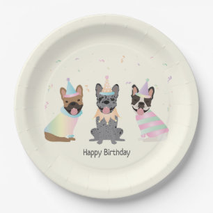 Happy Birthday French Bulldogs Paper Plate