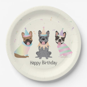 Happy Birthday French Bulldogs Paper Plate