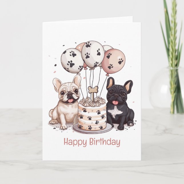 Happy Birthday French Bulldogs Party Hats Card (Front)