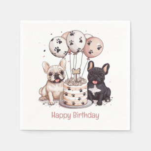 Happy Birthday French Bulldogs Party Hats Napkin