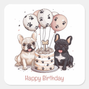 Happy Birthday French Bulldogs Party Hats Square Sticker