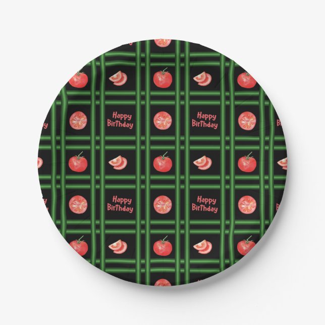 Happy Birthday - Fresh Tomato Pattern Paper Plate (Front)