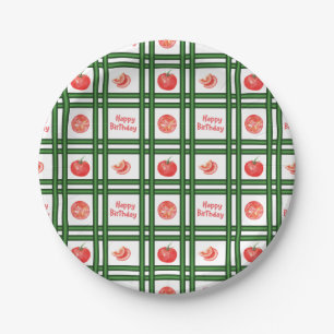 Happy Birthday - Fresh Tomato Pattern Paper Plate