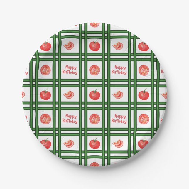 Happy Birthday - Fresh Tomato Pattern Paper Plate (Front)