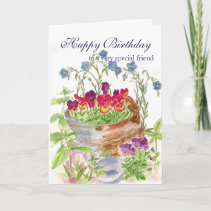 Happy Birthday Friend Flower Bucket Bouquet Card