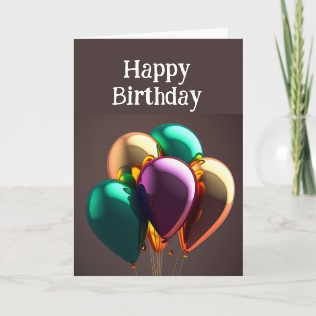 Happy Birthday Friend Metalic Balloons Card (Front)
