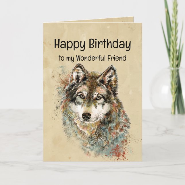 Happy Birthday Friend Wolf, Wolves Card (Front)