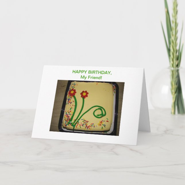 Happy Birthday Friend, Yellow Cake Card (Front)