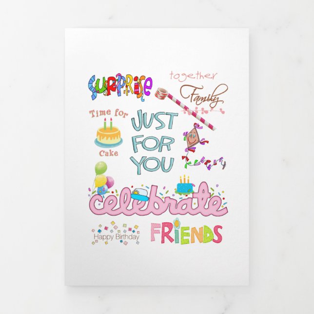 Happy Birthday Friends Family Tri-Fold Card (Cover)