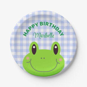 Happy Birthday Frog Cute Blue Paper Plate