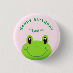Happy Birthday Frog Cute Pink 3 Cm Round Badge