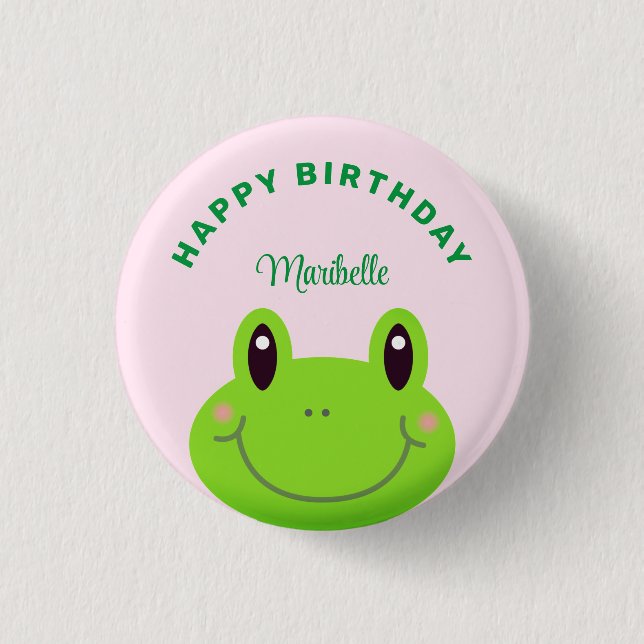 Happy Birthday Frog Cute Pink 3 Cm Round Badge (Front)