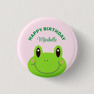 Happy Birthday Frog Cute Pink 3 Cm Round Badge
