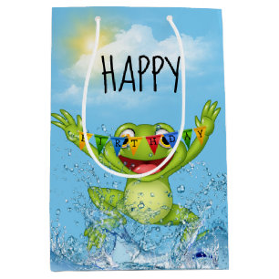 Happy Birthday Frog In Water Medium Gift Bag