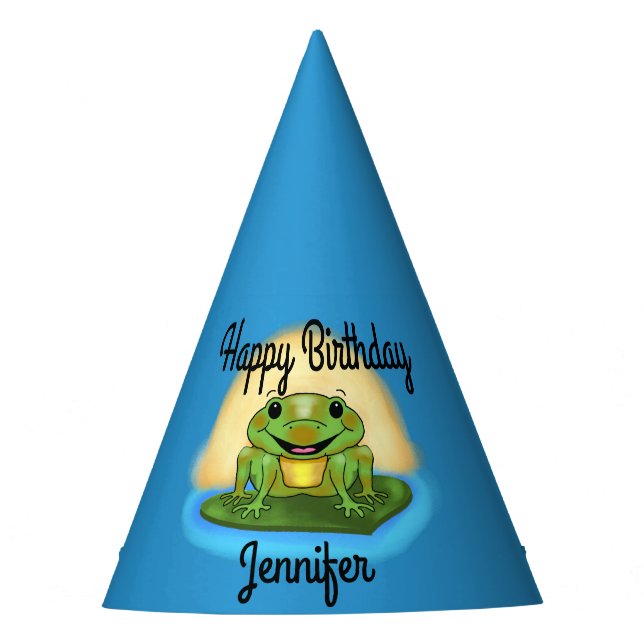 Happy Birthday Frog on a Lily Pad Birthday Hats (Front)