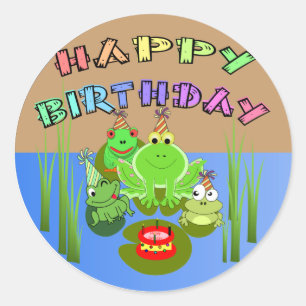 happy birthday frog party classic round sticker