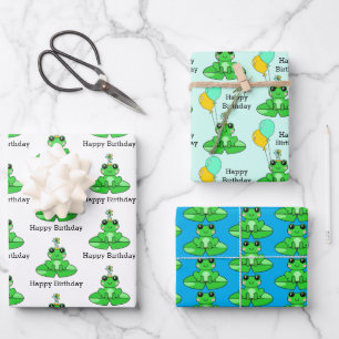 Happy Birthday Frog with Balloons Wrapping Paper Sheet