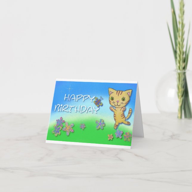 Happy birthday from a happy dancing cat card (Front)