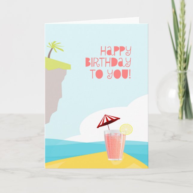 Happy Birthday from a Tropical Island Beach Card (Front)