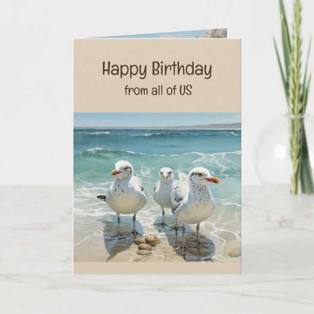Happy Birthday From All of Us Beach Seagulls Card (Front)