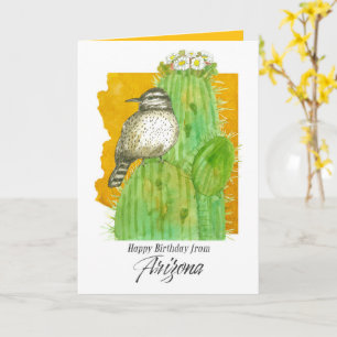Happy Birthday from Arizona Saguaro Cactus Bird Card