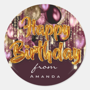 Happy Birthday From Burgundy GOLD Classic Round Sticker