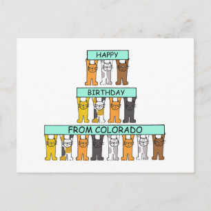 Happy Birthday from Colorado Cartoon Cats Postcard