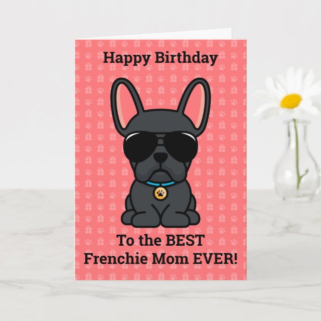 Happy Birthday from Dog Black French Bulldog Card (Small Plant)