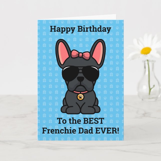 Happy Birthday from Dog Black French Bulldog Card (Small Plant)