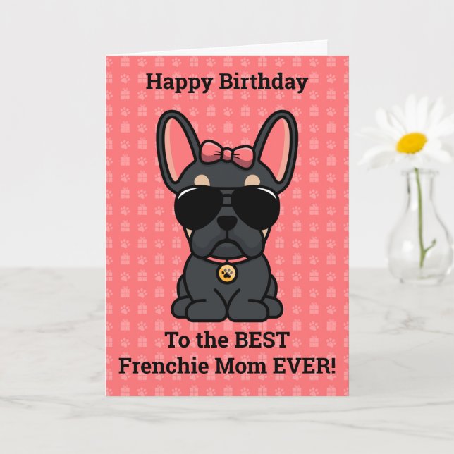 Happy Birthday from Dog Black Tan French Bulldog Card (Small Plant)