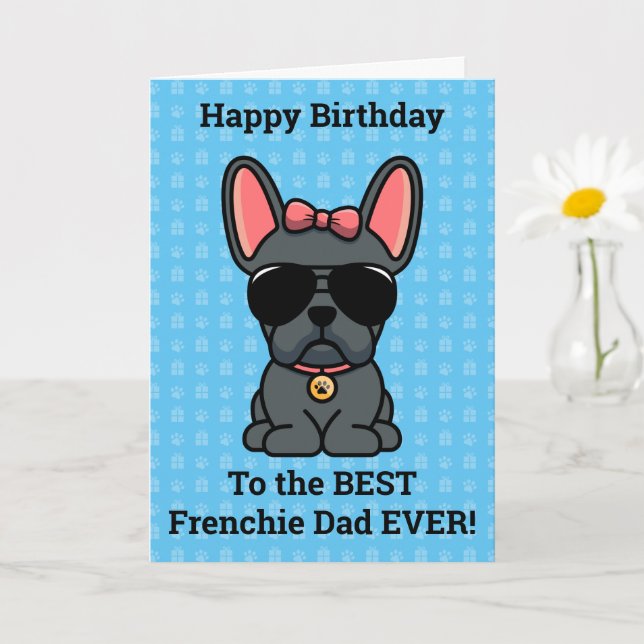Happy Birthday from Dog Blue French Bulldog Card (Small Plant)