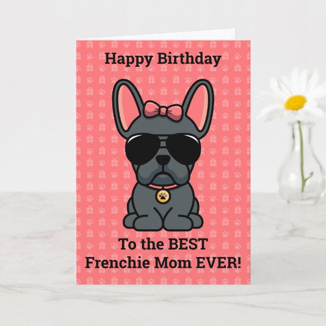 Happy Birthday from Dog Blue French Bulldog Card (Small Plant)
