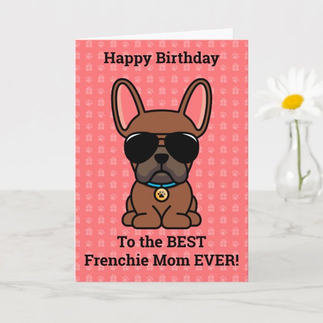 Happy Birthday from Dog Red Fawn French Bulldog Card (Small Plant)