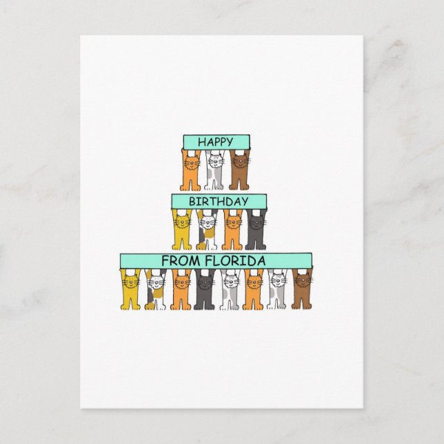 Happy Birthday from Florida Cartoon Cats Postcard (Front)